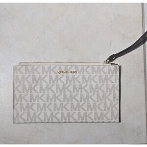Michael Kors Ivory Logo Wristlet Wallet for Women with Zipper Accent